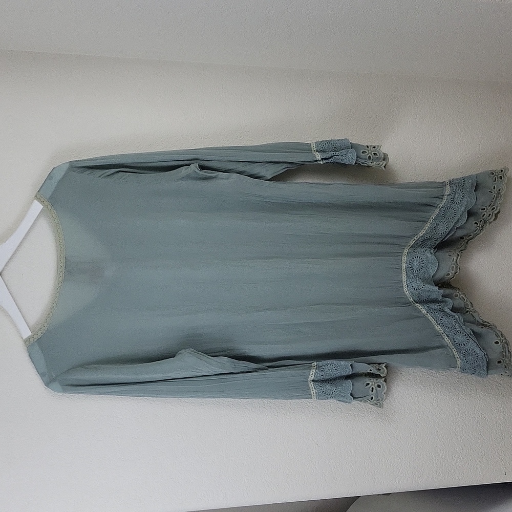 Johnny Was Pullover Tunic Dress Women's Medium Blue Green Eyelet *Flawed* - Picture 8 of 8